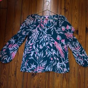 Lilly Pulitzer Navy and Pink Floral Blouse